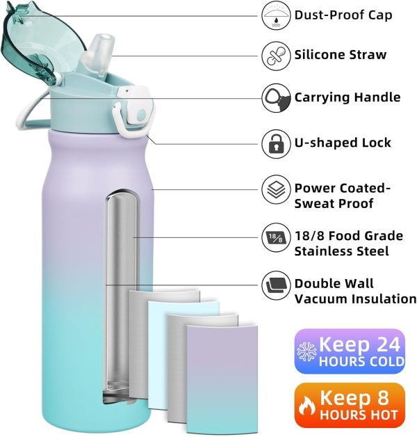 BJPKPK 18oz Insulated Water Bottle With Straw Stainless Steel Double Wall Water Bottles BPA Free Leak Proof Thermos With Lockable Flip Lid And Soft Silicone Spout,Ocean Dream - Image 127