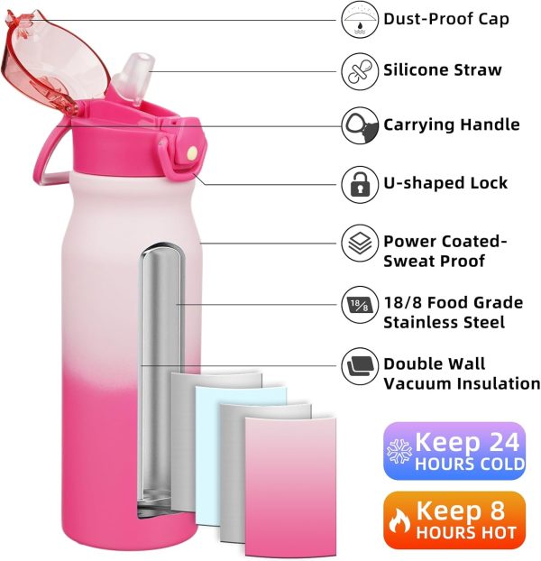 BJPKPK 18oz Insulated Water Bottle With Straw Stainless Steel Double Wall Water Bottles BPA Free Leak Proof Thermos With Lockable Flip Lid And Soft Silicone Spout,Ocean Dream - Image 138