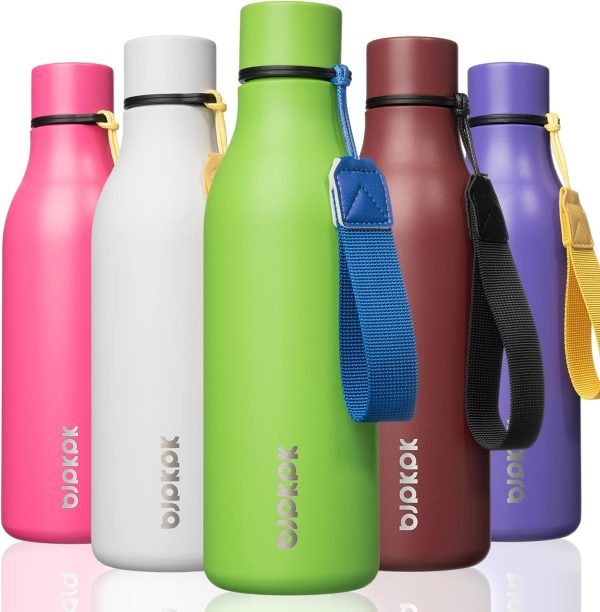 BJPKPK Insulated Water Bottles, 18 oz Stainless Steel Metal Water Bottle with Strap, BPA Free Leak Proof Thermos, Mugs, Flasks, Reusable Water Bottle for Sports & Travel, Black - Image 7