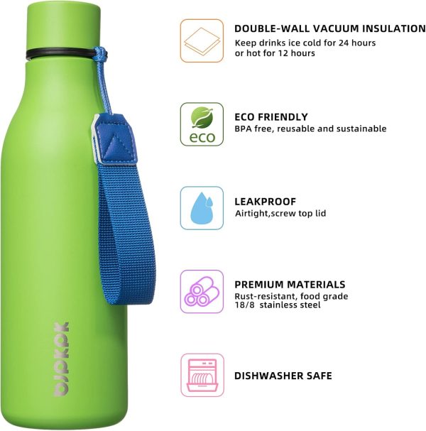BJPKPK Insulated Water Bottles, 18 oz Stainless Steel Metal Water Bottle with Strap, BPA Free Leak Proof Thermos, Mugs, Flasks, Reusable Water Bottle for Sports & Travel, Black - Image 8