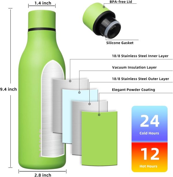 BJPKPK Insulated Water Bottles, 18 oz Stainless Steel Metal Water Bottle with Strap, BPA Free Leak Proof Thermos, Mugs, Flasks, Reusable Water Bottle for Sports & Travel, Black - Image 9