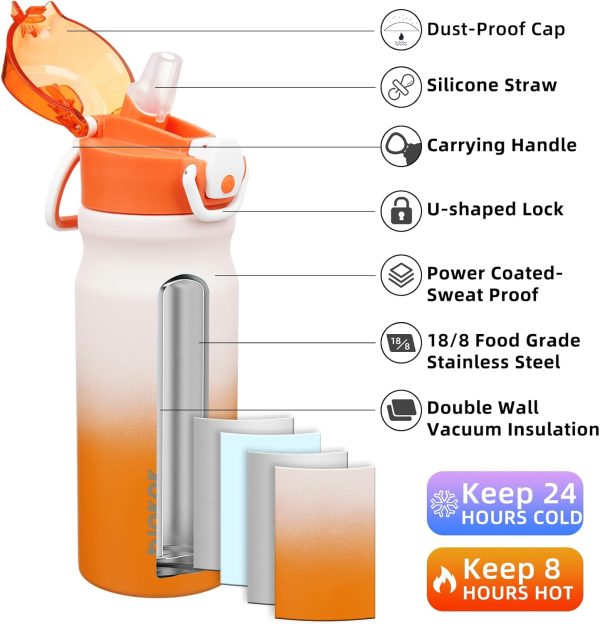 BJPKPK 18oz Insulated Water Bottle With Straw Stainless Steel Double Wall Water Bottles BPA Free Leak Proof Thermos With Lockable Flip Lid And Soft Silicone Spout,Ocean Dream - Image 143
