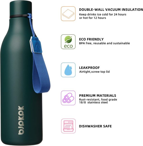 BJPKPK Insulated Water Bottles, 18 oz Stainless Steel Metal Water Bottle with Strap, BPA Free Leak Proof Thermos, Mugs, Flasks, Reusable Water Bottle for Sports & Travel, Black - Image 14