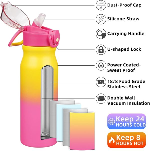 BJPKPK 18oz Insulated Water Bottle With Straw Stainless Steel Double Wall Water Bottles BPA Free Leak Proof Thermos With Lockable Flip Lid And Soft Silicone Spout,Ocean Dream - Image 148