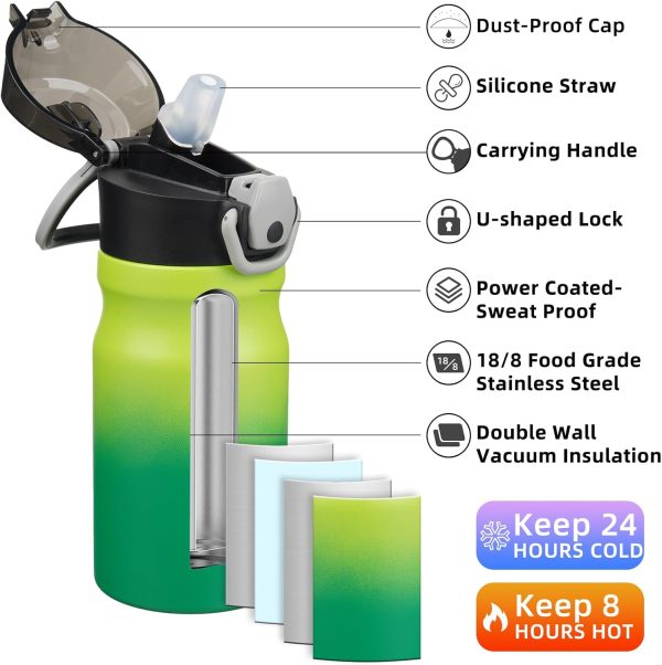 BJPKPK 18oz Insulated Water Bottle With Straw Stainless Steel Double Wall Water Bottles BPA Free Leak Proof Thermos With Lockable Flip Lid And Soft Silicone Spout,Ocean Dream - Image 153