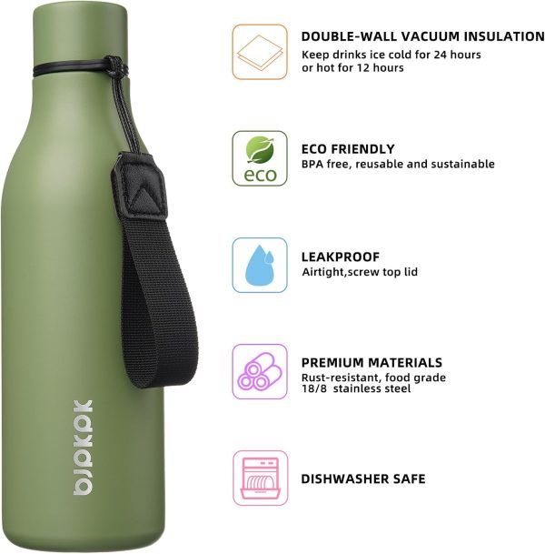 BJPKPK Insulated Water Bottles, 18 oz Stainless Steel Metal Water Bottle with Strap, BPA Free Leak Proof Thermos, Mugs, Flasks, Reusable Water Bottle for Sports & Travel, Black - Image 20