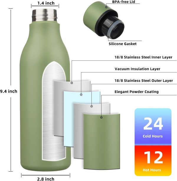 BJPKPK Insulated Water Bottles, 18 oz Stainless Steel Metal Water Bottle with Strap, BPA Free Leak Proof Thermos, Mugs, Flasks, Reusable Water Bottle for Sports & Travel, Black - Image 21