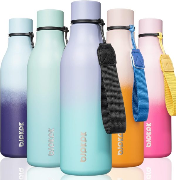 BJPKPK Insulated Water Bottles, 18 oz Stainless Steel Metal Water Bottle with Strap, BPA Free Leak Proof Thermos, Mugs, Flasks, Reusable Water Bottle for Sports & Travel, Black - Image 23