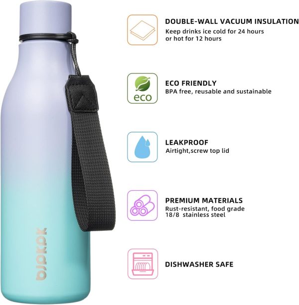 BJPKPK Insulated Water Bottles, 18 oz Stainless Steel Metal Water Bottle with Strap, BPA Free Leak Proof Thermos, Mugs, Flasks, Reusable Water Bottle for Sports & Travel, Black - Image 24