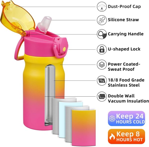 BJPKPK 18oz Insulated Water Bottle With Straw Stainless Steel Double Wall Water Bottles BPA Free Leak Proof Thermos With Lockable Flip Lid And Soft Silicone Spout,Ocean Dream - Image 158