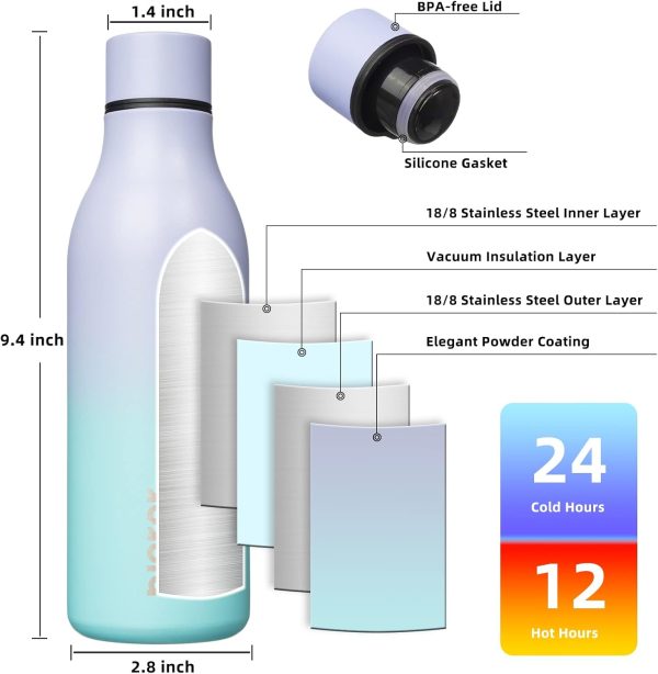 BJPKPK Insulated Water Bottles, 18 oz Stainless Steel Metal Water Bottle with Strap, BPA Free Leak Proof Thermos, Mugs, Flasks, Reusable Water Bottle for Sports & Travel, Black - Image 25