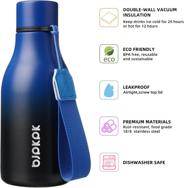 BJPKPK Insulated Water Bottles, 18 oz Stainless Steel Metal Water Bottle with Strap, BPA Free Leak Proof Thermos, Mugs, Flasks, Reusable Water Bottle for Sports & Travel, Black - Image 29