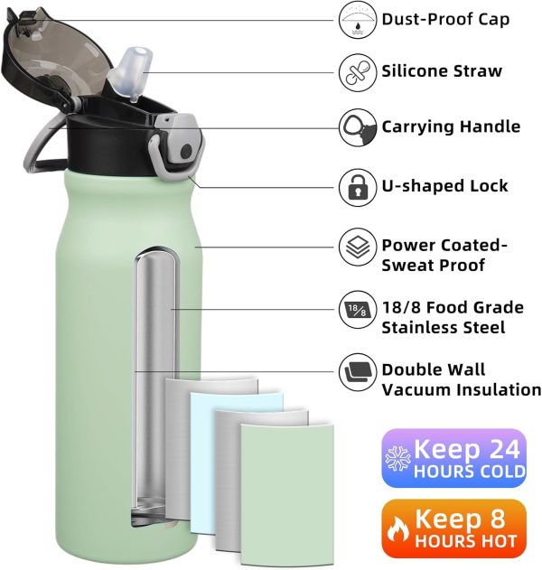 BJPKPK 18oz Insulated Water Bottle With Straw Stainless Steel Double Wall Water Bottles BPA Free Leak Proof Thermos With Lockable Flip Lid And Soft Silicone Spout,Ocean Dream - Image 164
