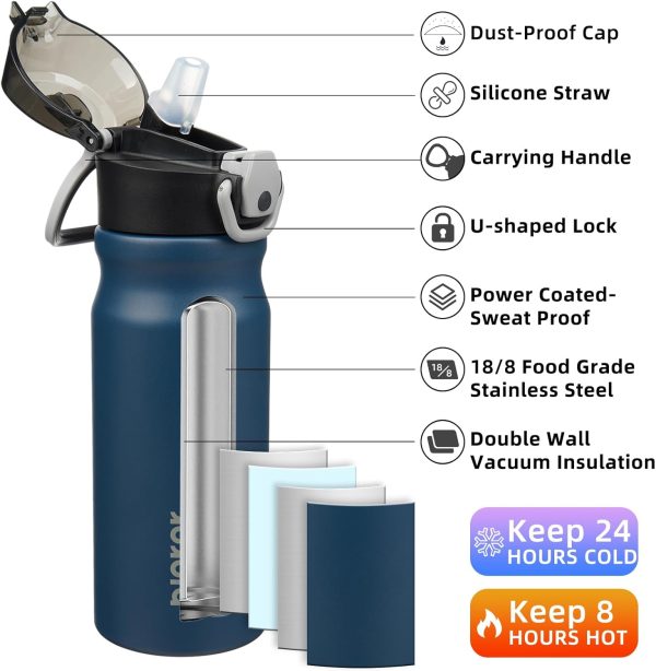 BJPKPK 18oz Insulated Water Bottle With Straw Stainless Steel Double Wall Water Bottles BPA Free Leak Proof Thermos With Lockable Flip Lid And Soft Silicone Spout,Ocean Dream - Image 169
