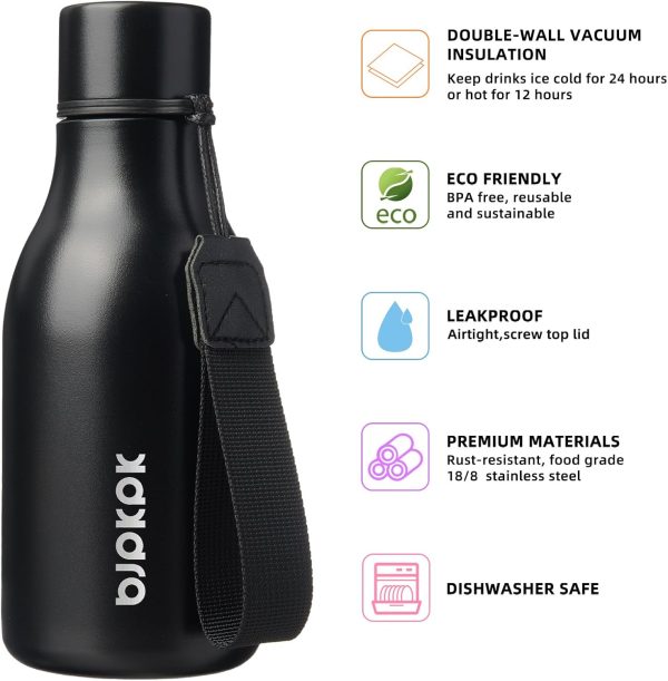 BJPKPK Insulated Water Bottles, 18 oz Stainless Steel Metal Water Bottle with Strap, BPA Free Leak Proof Thermos, Mugs, Flasks, Reusable Water Bottle for Sports & Travel, Black - Image 35