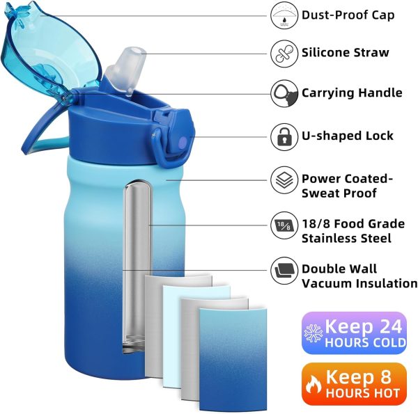 BJPKPK 18oz Insulated Water Bottle With Straw Stainless Steel Double Wall Water Bottles BPA Free Leak Proof Thermos With Lockable Flip Lid And Soft Silicone Spout,Ocean Dream - Image 174