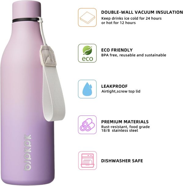 BJPKPK Insulated Water Bottles, 18 oz Stainless Steel Metal Water Bottle with Strap, BPA Free Leak Proof Thermos, Mugs, Flasks, Reusable Water Bottle for Sports & Travel, Black - Image 40