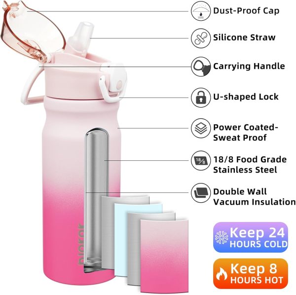 BJPKPK 18oz Insulated Water Bottle With Straw Stainless Steel Double Wall Water Bottles BPA Free Leak Proof Thermos With Lockable Flip Lid And Soft Silicone Spout,Ocean Dream - Image 178