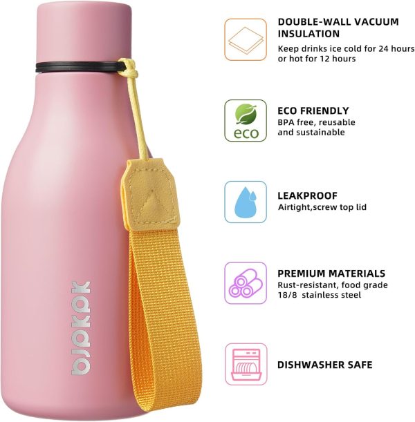 BJPKPK Insulated Water Bottles, 18 oz Stainless Steel Metal Water Bottle with Strap, BPA Free Leak Proof Thermos, Mugs, Flasks, Reusable Water Bottle for Sports & Travel, Black - Image 44