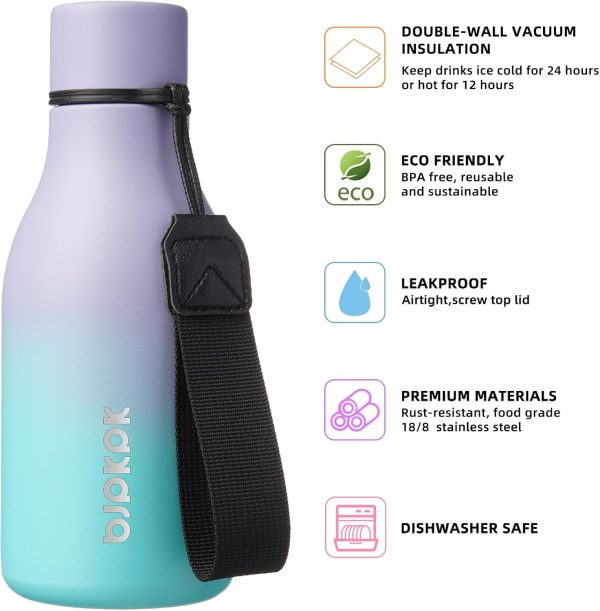 BJPKPK Insulated Water Bottles, 18 oz Stainless Steel Metal Water Bottle with Strap, BPA Free Leak Proof Thermos, Mugs, Flasks, Reusable Water Bottle for Sports & Travel, Black - Image 48