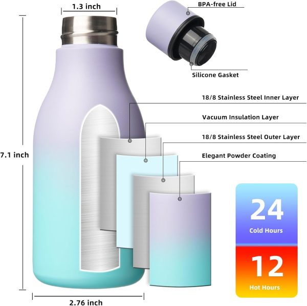 BJPKPK Insulated Water Bottles, 18 oz Stainless Steel Metal Water Bottle with Strap, BPA Free Leak Proof Thermos, Mugs, Flasks, Reusable Water Bottle for Sports & Travel, Black - Image 49