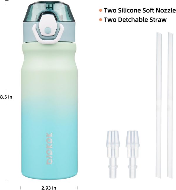 BJPKPK 18oz Insulated Water Bottle With Straw Stainless Steel Double Wall Water Bottles BPA Free Leak Proof Thermos With Lockable Flip Lid And Soft Silicone Spout,Ocean Dream - Image 186