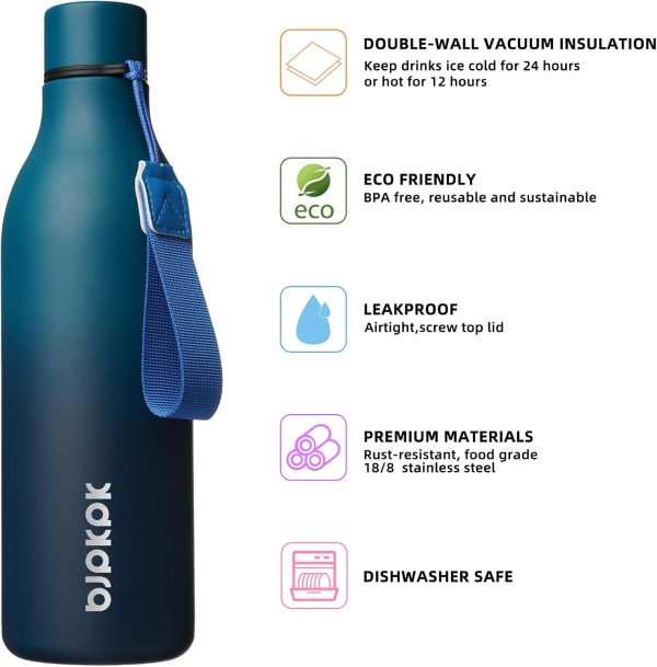 BJPKPK Insulated Water Bottles, 18 oz Stainless Steel Metal Water Bottle with Strap, BPA Free Leak Proof Thermos, Mugs, Flasks, Reusable Water Bottle for Sports & Travel, Black - Image 51