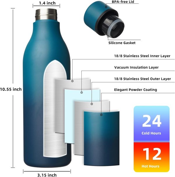 BJPKPK Insulated Water Bottles, 18 oz Stainless Steel Metal Water Bottle with Strap, BPA Free Leak Proof Thermos, Mugs, Flasks, Reusable Water Bottle for Sports & Travel, Black - Image 52