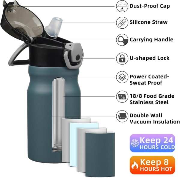 BJPKPK 18oz Insulated Water Bottle With Straw Stainless Steel Double Wall Water Bottles BPA Free Leak Proof Thermos With Lockable Flip Lid And Soft Silicone Spout,Ocean Dream - Image 188