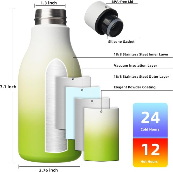 BJPKPK Insulated Water Bottles, 18 oz Stainless Steel Metal Water Bottle with Strap, BPA Free Leak Proof Thermos, Mugs, Flasks, Reusable Water Bottle for Sports & Travel, Black - Image 56