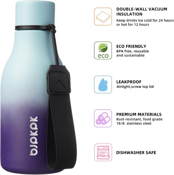 BJPKPK Insulated Water Bottles, 18 oz Stainless Steel Metal Water Bottle with Strap, BPA Free Leak Proof Thermos, Mugs, Flasks, Reusable Water Bottle for Sports & Travel, Black - Image 63