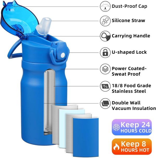 BJPKPK 18oz Insulated Water Bottle With Straw Stainless Steel Double Wall Water Bottles BPA Free Leak Proof Thermos With Lockable Flip Lid And Soft Silicone Spout,Ocean Dream - Image 199