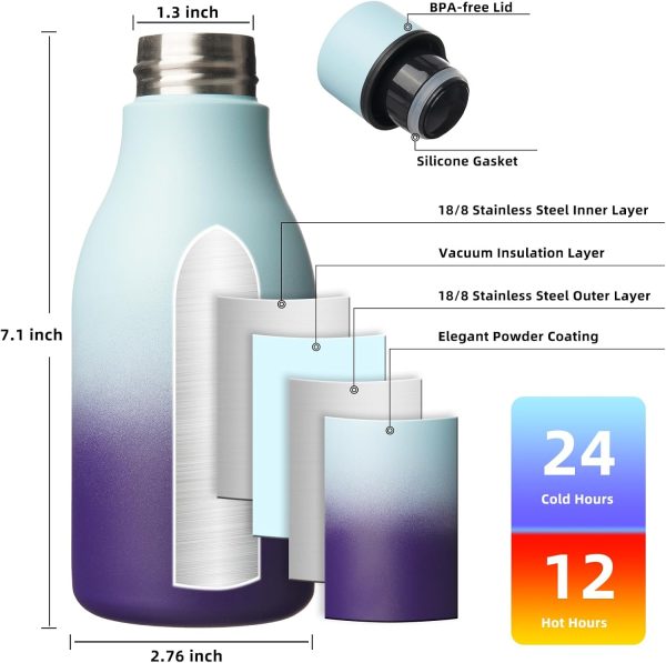 BJPKPK Insulated Water Bottles, 18 oz Stainless Steel Metal Water Bottle with Strap, BPA Free Leak Proof Thermos, Mugs, Flasks, Reusable Water Bottle for Sports & Travel, Black - Image 64