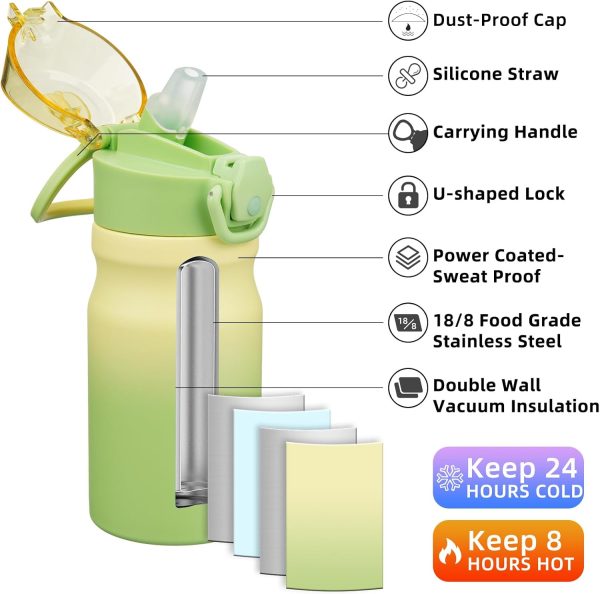 BJPKPK 18oz Insulated Water Bottle With Straw Stainless Steel Double Wall Water Bottles BPA Free Leak Proof Thermos With Lockable Flip Lid And Soft Silicone Spout,Ocean Dream - Image 203