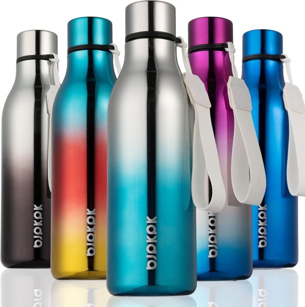 BJPKPK Insulated Water Bottles, 18 oz Stainless Steel Metal Water Bottle with Strap, BPA Free Leak Proof Thermos, Mugs, Flasks, Reusable Water Bottle for Sports & Travel, Black - Image 72