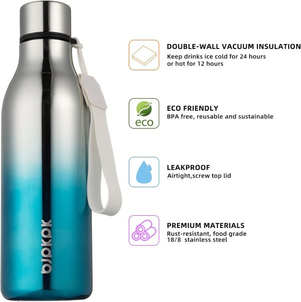 BJPKPK Insulated Water Bottles, 18 oz Stainless Steel Metal Water Bottle with Strap, BPA Free Leak Proof Thermos, Mugs, Flasks, Reusable Water Bottle for Sports & Travel, Black - Image 73