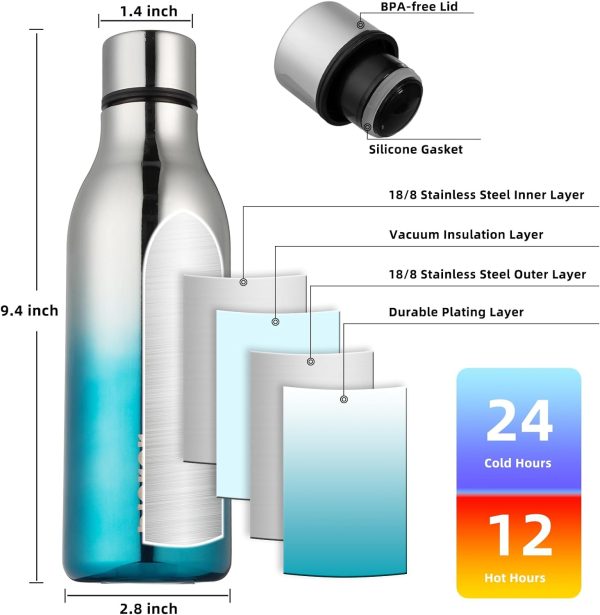 BJPKPK Insulated Water Bottles, 18 oz Stainless Steel Metal Water Bottle with Strap, BPA Free Leak Proof Thermos, Mugs, Flasks, Reusable Water Bottle for Sports & Travel, Black - Image 74