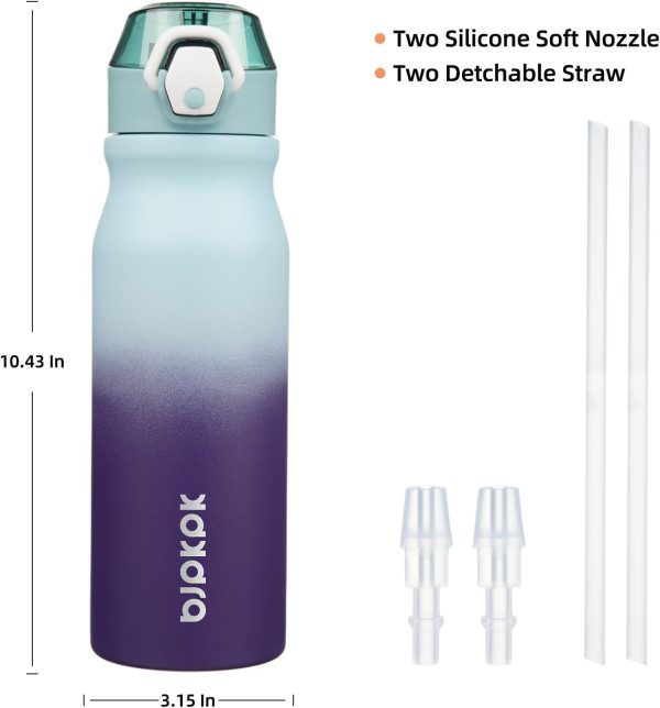 BJPKPK 18oz Insulated Water Bottle With Straw Stainless Steel Double Wall Water Bottles BPA Free Leak Proof Thermos With Lockable Flip Lid And Soft Silicone Spout,Ocean Dream - Image 210