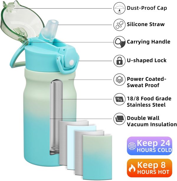 BJPKPK 18oz Insulated Water Bottle With Straw Stainless Steel Double Wall Water Bottles BPA Free Leak Proof Thermos With Lockable Flip Lid And Soft Silicone Spout,Ocean Dream - Image 212
