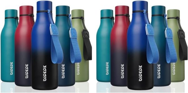 BJPKPK Insulated Water Bottles, 18 oz Stainless Steel Metal Water Bottle with Strap, BPA Free Leak Proof Thermos, Mugs, Flasks, Reusable Water Bottle for Sports & Travel, Black - Image 78