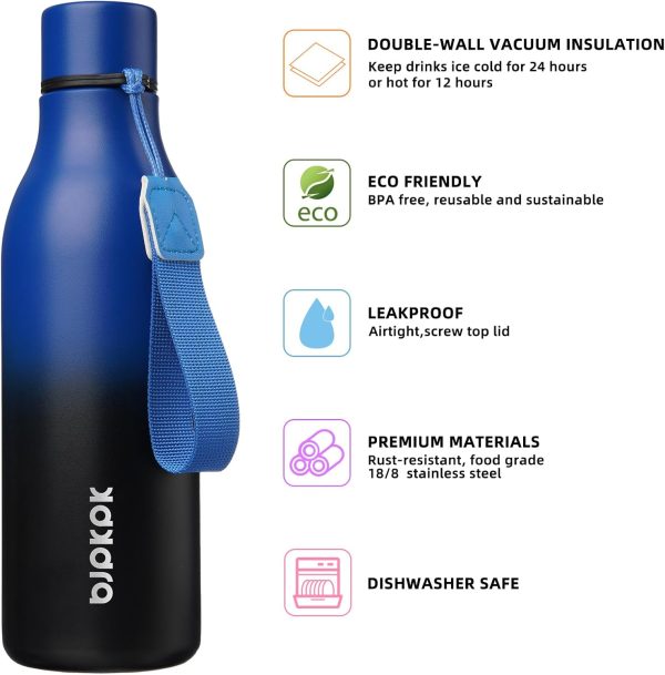 BJPKPK Insulated Water Bottles, 18 oz Stainless Steel Metal Water Bottle with Strap, BPA Free Leak Proof Thermos, Mugs, Flasks, Reusable Water Bottle for Sports & Travel, Black - Image 79