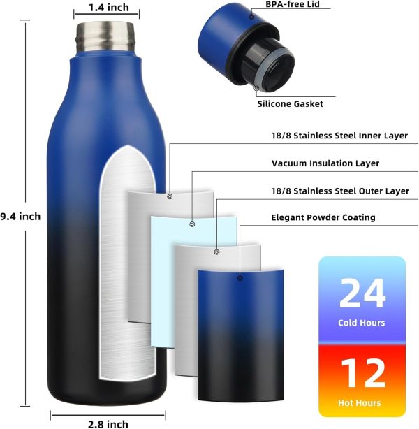 BJPKPK Insulated Water Bottles, 18 oz Stainless Steel Metal Water Bottle with Strap, BPA Free Leak Proof Thermos, Mugs, Flasks, Reusable Water Bottle for Sports & Travel, Black - Image 80