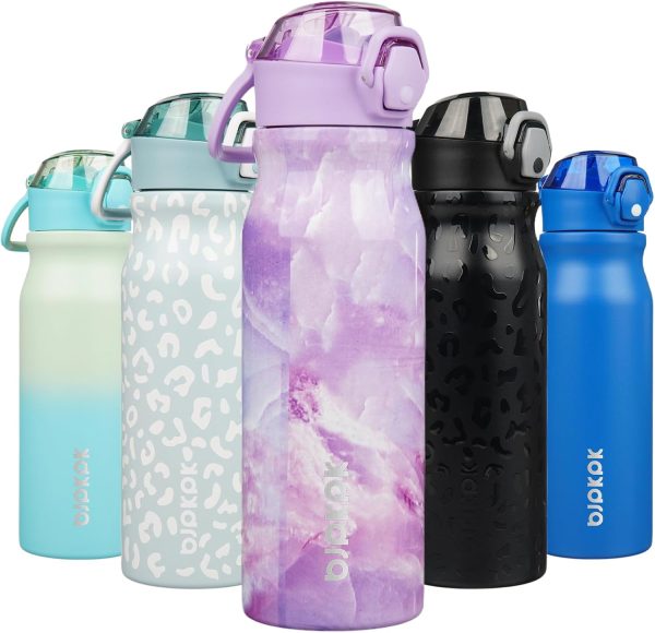 BJPKPK 18oz Insulated Water Bottle With Straw Stainless Steel Double Wall Water Bottles BPA Free Leak Proof Thermos With Lockable Flip Lid And Soft Silicone Spout,Ocean Dream - Image 215