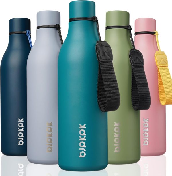 BJPKPK Insulated Water Bottles, 18 oz Stainless Steel Metal Water Bottle with Strap, BPA Free Leak Proof Thermos, Mugs, Flasks, Reusable Water Bottle for Sports & Travel, Black - Image 82