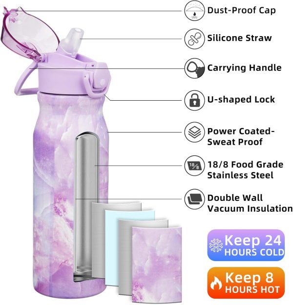 BJPKPK 18oz Insulated Water Bottle With Straw Stainless Steel Double Wall Water Bottles BPA Free Leak Proof Thermos With Lockable Flip Lid And Soft Silicone Spout,Ocean Dream - Image 216