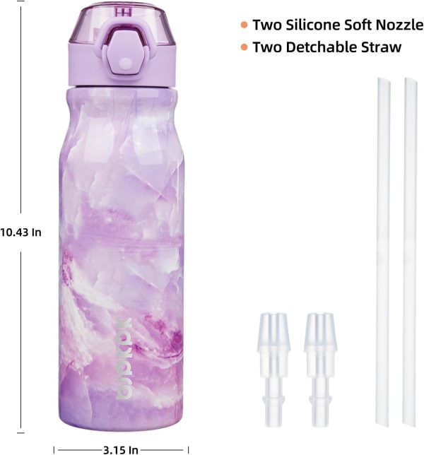 BJPKPK 18oz Insulated Water Bottle With Straw Stainless Steel Double Wall Water Bottles BPA Free Leak Proof Thermos With Lockable Flip Lid And Soft Silicone Spout,Ocean Dream - Image 218