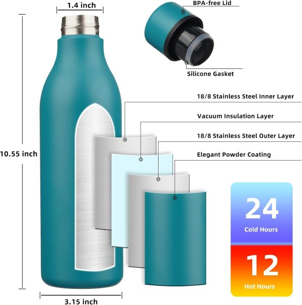 BJPKPK Insulated Water Bottles, 18 oz Stainless Steel Metal Water Bottle with Strap, BPA Free Leak Proof Thermos, Mugs, Flasks, Reusable Water Bottle for Sports & Travel, Black - Image 84