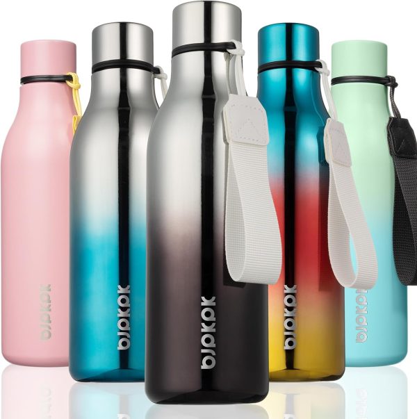 BJPKPK Insulated Water Bottles, 18 oz Stainless Steel Metal Water Bottle with Strap, BPA Free Leak Proof Thermos, Mugs, Flasks, Reusable Water Bottle for Sports & Travel, Black - Image 85