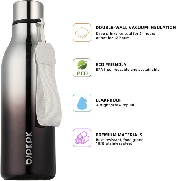 BJPKPK Insulated Water Bottles, 18 oz Stainless Steel Metal Water Bottle with Strap, BPA Free Leak Proof Thermos, Mugs, Flasks, Reusable Water Bottle for Sports & Travel, Black - Image 86