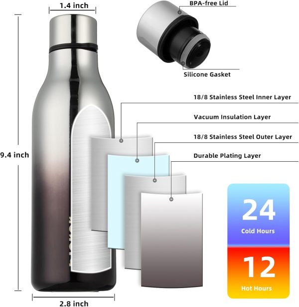 BJPKPK Insulated Water Bottles, 18 oz Stainless Steel Metal Water Bottle with Strap, BPA Free Leak Proof Thermos, Mugs, Flasks, Reusable Water Bottle for Sports & Travel, Black - Image 87